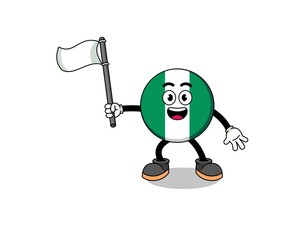 Cartoon Illustration of nigeria flag holding a white flag