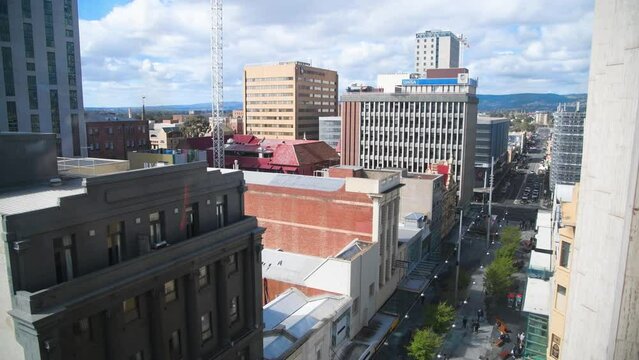 Adelaide street aerial view from a moving external elevator, South Australia
