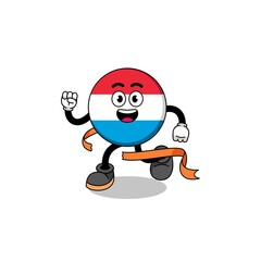 Mascot cartoon of luxembourg running on finish line