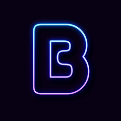 Bright Neon Font. Letter B, on Black Background.