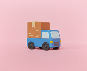 3d delivery truck with package box isolated. minimal online delivery service. 3d render.