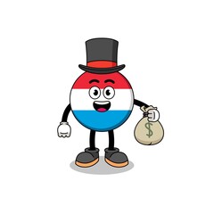 luxembourg mascot illustration rich man holding a money sack