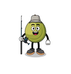 Mascot Illustration of durian fruit fisherman