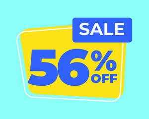 56% off tag fifty six percent discount sale blue letter yellow background