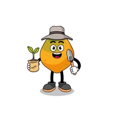 Illustration of papaya fruit cartoon holding a plant seed