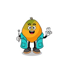 Illustration of papaya fruit mascot as a dentist