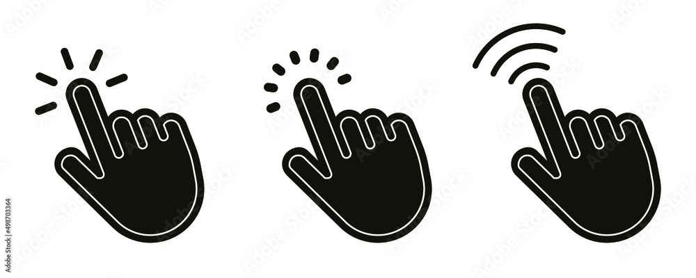 Leinwandbilder Pointer cursor сomputer mouse icon. Clicking cursor, pointing hand clicks icons. Click cursor - stock vector.