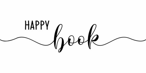 Happy Book - continuous one line calligraphy with white background