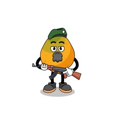 Character cartoon of papaya fruit as a special force