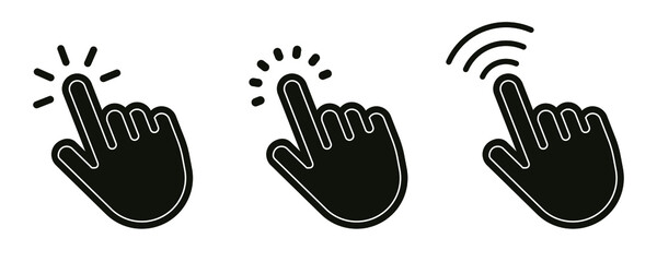 Pointer cursor сomputer mouse icon. Clicking cursor, pointing hand clicks icons. Click cursor - stock vector.