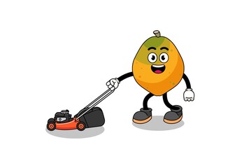 papaya fruit illustration cartoon holding lawn mower
