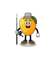 Mascot Illustration of mango fruit fisherman