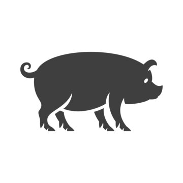 Pig silhouette isolated on white background vector object in retro style. Can be used for logo or badge. Farm animal.