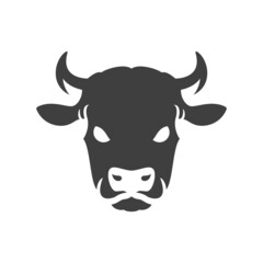 Cow head silhouette isolated on white background vector object in retro style. Can be used for logo or badge. Farm animal.
