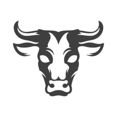 Cow head silhouette isolated on white background vector object in retro style. Can be used for logo or badge. Farm animal.