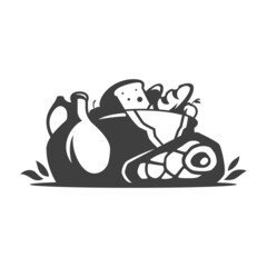 Farm products silhouette isolated on white background vector object in retro style. Can be used for farmers market logo or badge.