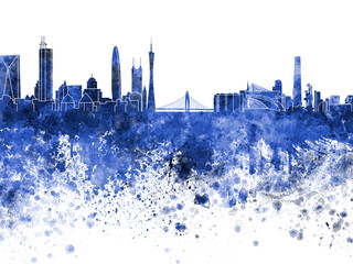 Guangzhou skyline in watercolor on white background