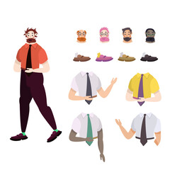 Business man collection. Vector illustration of diverse multinational standing cartoon women in office outfits. Isolated on white.
