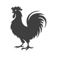 Rooster silhouette isolated on white background vector object in retro style. Can be used for logo or badge. Farm animal.
