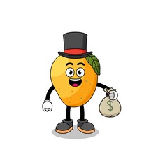 mango fruit mascot illustration rich man holding a money sack