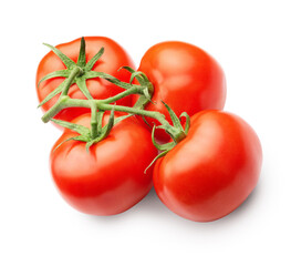 fresh tomatoes with a sprig isolated on a white.the entire image is sharpness.