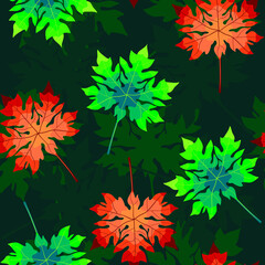 Tropical colorful leaves, jungle leaves, seamless vector floral pattern, abstract background.