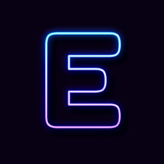 Bright Neon Font. Letter E, on Black Background