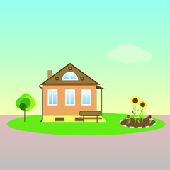 Obraz na płótnie Canvas vector image house with plot, residential area, flat style