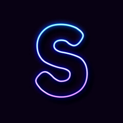 Bright Neon Font. Letter S, on Black Background
