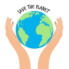 Happy earth day. Hands holding globe, earth.