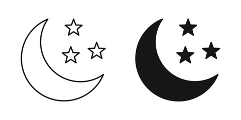 Moon with stars line icon on white background. Minimalist style.