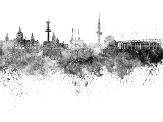 Hannover skyline in watercolor background