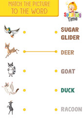 Word to picture matching worksheet for children