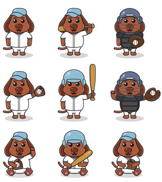 Vector Illustration of Cute Dog with Baseball costume. Set of cute Dog characters.