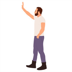 man waving hand flat design, isolated, vector