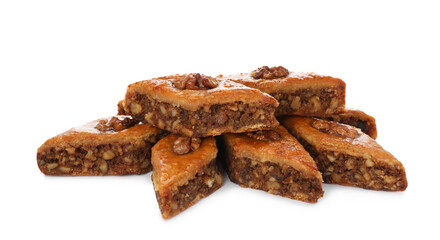 Delicious turkish baklava on white background. Eastern sweets