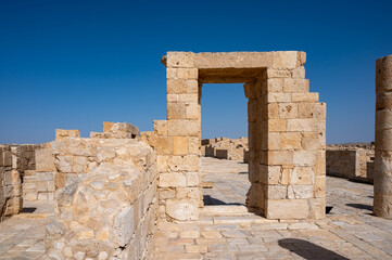 View of the ruined buildings in the ancient Nabataean city of Avdat, now a national Park, in the Negev Desert, Southern Israel