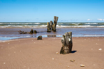 Wooden objects by the sea