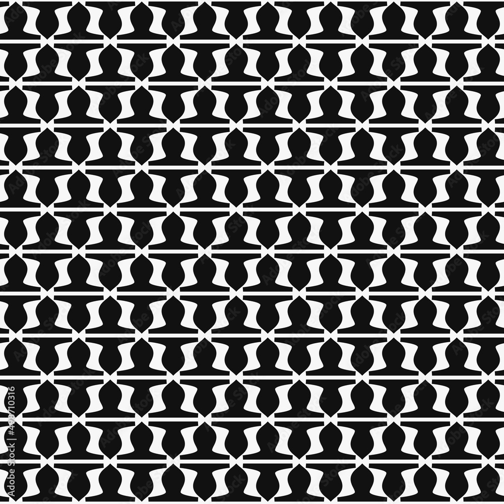 Poster Black repeating shapes, and the same upside down throughout the pattern. Vector shapes in a seamless pattern.