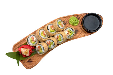 Banzai sushi roll with soy sauce, isolate on white