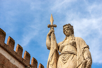 Treviso. Statue of Independence called Teresona, 1875, by Luigi Borro (Italian sculptor, 1826-1880)...