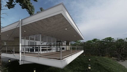 Fototapeta na wymiar Architecture sketch balcony and outdoor area 3d illustration