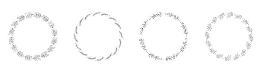 Set of vector monochrome floral frame. Decorative flower wreaths.  Use for wedding, holiday, design, invitations.