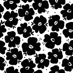 Seamless vintage pattern. Black flowers and leaves. White background. vector texture. fashionable print for textiles, wallpaper and packaging.