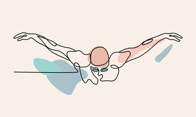 Single continuous one line drawing of butterfly swimmer