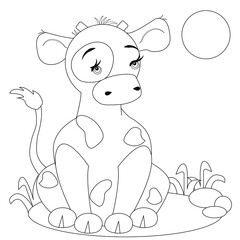 A young bull is sitting in a clearing. Children's coloring book for creativity.
