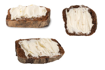 Brown bread and cheese isolated on white background.