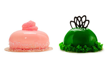 Pink pudding isolated on white