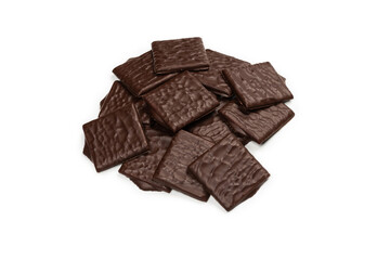 Dark chocolate candies isolated on white background.