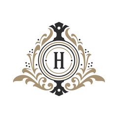 Luxury monogram logo template vector object for logotype or badge design. Trendy vintage royal ornament frame illustration, good for fashion boutique, alcohol or hotel brand